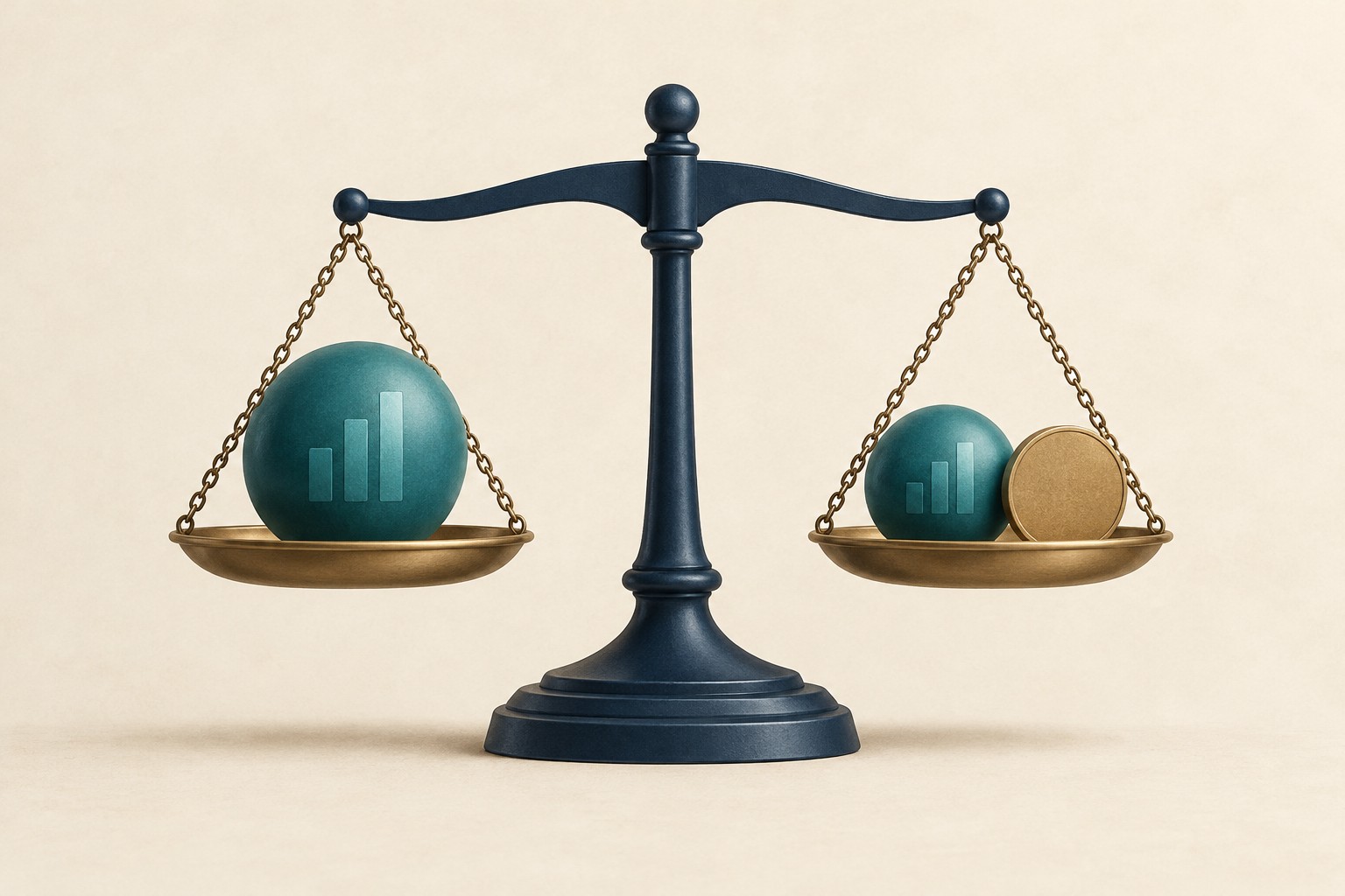 A level balance scale compares an investment with an investment plus a cash coin.
